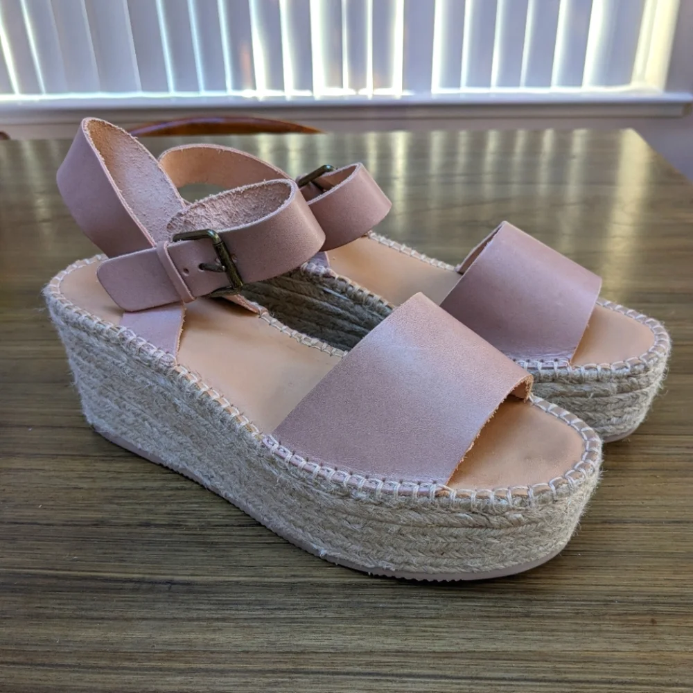 NEW Soludos Minorca Dove Grey Leather Platform Woven Espadrille Sandals Size 10